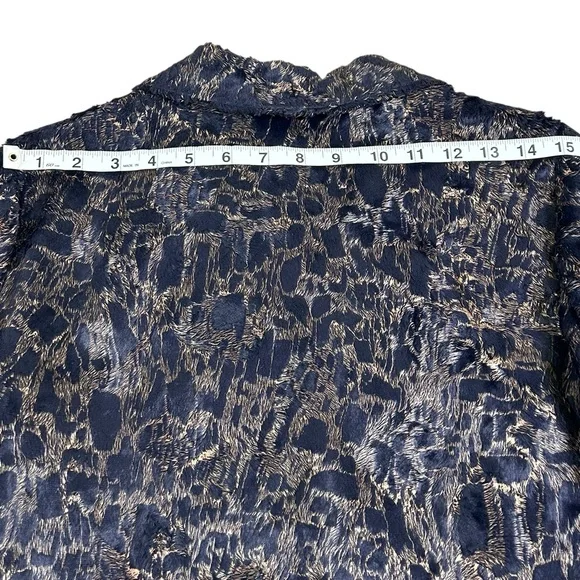 VTG Y2K MI‎ JONG LEE Textured Faux Fur Jacket Navy Gold Sz 4 Luxe Cropped - Picture 14 of 16